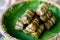 Bananas with Sticky Rice in Banana Leaf Selective Focus