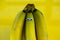 Bananas on a string, yellow background, funny bananas with eyes