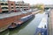 Banbury, Oxfordshire. England - 4 January 2018. Reflections of narrow boats and footbridges