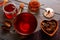 Bancha tea served in golden bowl on wood