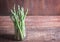 Banches of fresh green asparagus on wooden background