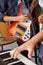 Band Member Playing Guitar In Recording Studio