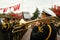 Band member playing the trombone in October 29 Republic Day celebrates. Editorial shot in Istanbul Turkey