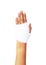 Bandaged hand on white, with clipping path