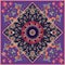 Bandana print with flower - mandala on ornamental violet background.