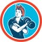 Bandana Woman Lifting Dumbbell Circle Retro