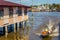 BANDAR SERI BEGAWAN, BRUNEI - FEBRUARY 27, 2018: Boats on Brunei river in front of Duli Pengiran Muda Mahkota Pengiran