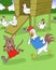 Bandicot and chickens playing in the yard cartoon