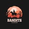 Bandit cowboy riding a horse in the sunset logo