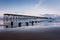 Bandoned industrial pier at Steetley going out into the sea.  Stumps of old abandoned pier in foreground