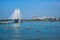 Bandra - Worli Sea Link bridge with fishing boats view from Bandra fort. Mumbai, India