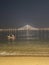 Bandra Worli Sea Link, Mumbai Night scene fishermen boat