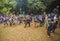 Bandung, Indonesia- 12-24-2017:  Traditional artists play the angklung buncis, a traditional Sundanese musical instrument.