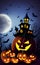 baner illustration halloween background with pumpkins magic night AI Generated