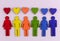 Baner of LGBT community Little people in the colors of the LGBT community flag Concept of equality for minority sex