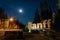 Banff Town Sign in summer night. Banff National Park.