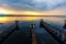 Bang Phra Reservoir Chonburi, Thailand.With the morning light.The bridge extends into the reservoir.Beautiful views