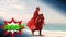 Bang text on speech bubble against father carrying his son in superhero costume