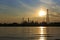 Bangchak Petroleum\'s oil refinery in Silhouette, beside the Chao Phraya River