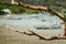 Bangka fishing boats on shore in low tide near El Nido village, Palawan, Philippines