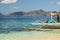 A bangka, the traditional boat, in Paradise beach. Cadlao Island. Bacuit archipelago. El Nido. Palawan. Philippines