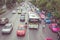 BANGKOK - APRIL 11 : Traffic approaching a dead end on a busy st