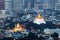 Bangkok city Overview with Wat Ratchanadda and Wat Sraket Rajavaravihara Golden Mount Temple landmark of Bangkok Thailand