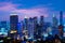 Bangkok city-scape skyscraper night view twilight while sunset in business and downtown area `Sukhumvit`