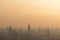 Bangkok city skyline at melacholic lonely misty sunset view from Baiyok ii Tower