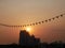 Bangkok city view from rooftop building at dusk before sunset