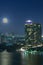 Bangkok cityscape. Bangkok river view with full moon at twilight