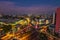 Bangkok Hua Lamphong Railway Station at Twilight. Traffic on the streets. Bird eye view,