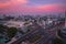 Bangkok Hua Lamphong Railway Station at Twilight. Traffic on the streets. Bird eye view,