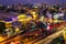 Bangkok Hua Lamphong Railway Station at Twilight. Traffic on the streets. Bird eye view,