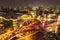 Bangkok Hua Lamphong Railway Station at Twilight. Traffic on the streets. Bird eye view,