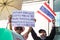 BANGKOK - JANUARY 13 2014: Protesters against the government rally together near MBK (Prathumwan) in Bangkok, Thailand