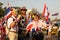 BANGKOK - JANUARY 9 2014: Protesters against the government rally together near Democracy Monument in Bangkok, Thailand