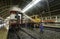 Bangkok Railway staff washing trains at Hua Lamphong Railway Station, Bangkok, Thailand