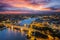 Bangkok river with sunset time from roof top of high building