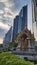 Bangkok skycraper building and the temple of prayer