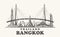 Bangkok skyline, Thailand vintage vector illustration, hand drawn Bangkok city on white background.