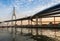 Bangkok Suspension bridge connect to highway intersection during twilight, Thailand