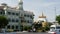 BANGKOK, THAILAND - 11 JULY, 2019: Rush hour traffic near Wat Saket in capital. Famous asian landmark and travel