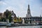 Bangkok, Thailand - 12 January 2019: Boat with tourists departs from the pier Wat Arun