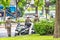 Bangkok, Thailand - 17 June 2018: Three Thailand traffic police / cop on duty at the road near the junction, Bangkok Thailand