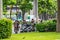 Bangkok, Thailand - 17 June 2018: Three Thailand traffic police / cop on duty at the road near the junction, Bangkok Thailand