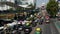 BANGKOK, THAILAND - 18 DECEMBER, 2018: Cars on busy city street. Many modern cars and buses riding on busy street on sunny day.