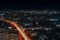 BANGKOK, THAILAND - 31 Oct, 2018: Bangkok cityscape from top of BTS skytrain Talat phlu station in the night, Thailand