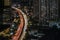 BANGKOK, THAILAND - 31 Oct, 2018: Bangkok cityscape from top of BTS skytrain Talat phlu station in the night, Thailand