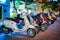 Bangkok, THAILAND - 6 Mar, 2016: In the Night of Rama9 road footpath - Vespa gang were parking in the line for meeting and